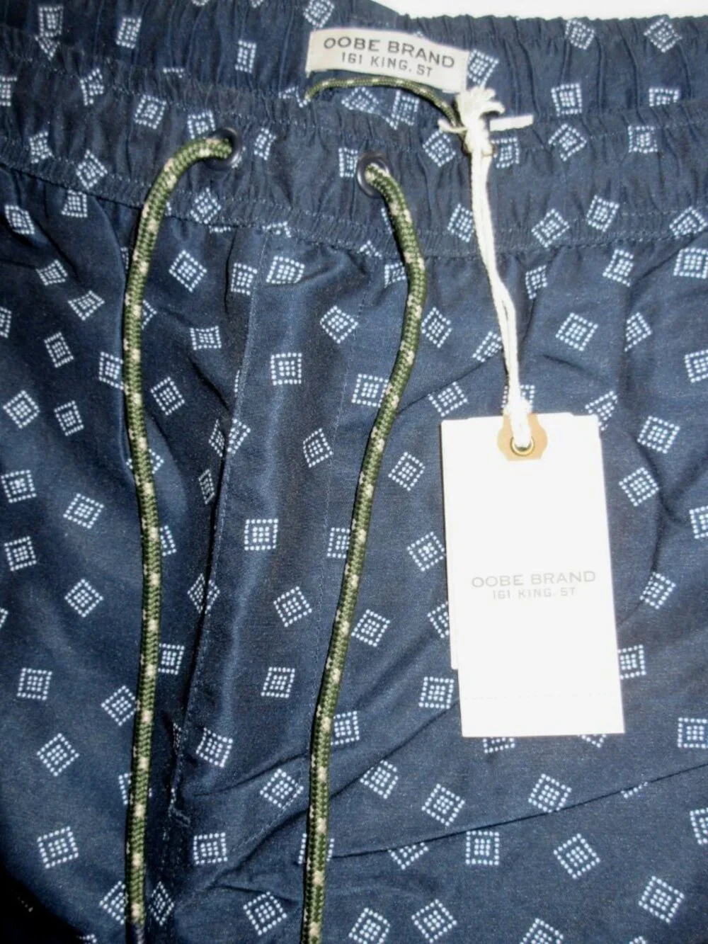 Oobe Brand Men's Kona Swim Trunks Navy Blue White Dotted Squares Sizes NWT